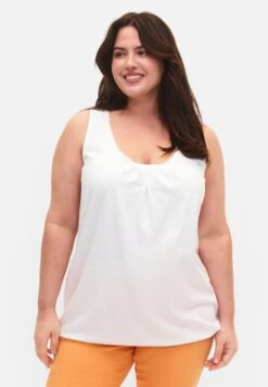 Zizzi Mit Rundhalsausschnitt Und Spitzenrand - Top - Bright White