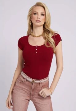 Nuevos lanzamientos 12 Guess Es Ss Karlee Jewel Btn Henley - Camiseta Básica - Rot