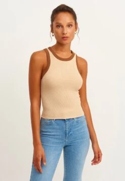 Elastisches Mit Feiner Rippenstruktur - Top - Pecan/Brownish