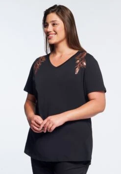 With Foliage Embroidery - Camiseta Estampada - Nero