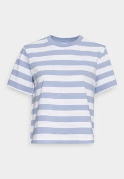 Selected Femme Slfessential Striped Boxy Tee - Camiseta Estampada - Blue Heron/Bright White