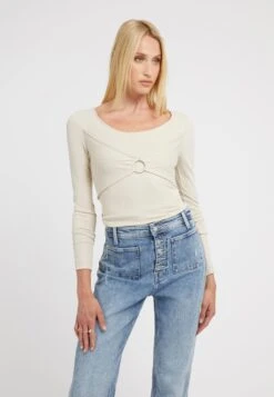 Guess Vorne Gekreuzt - Camiseta De Manga Larga - Creme