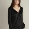 V-Ausschnitt- Blusa - Nero