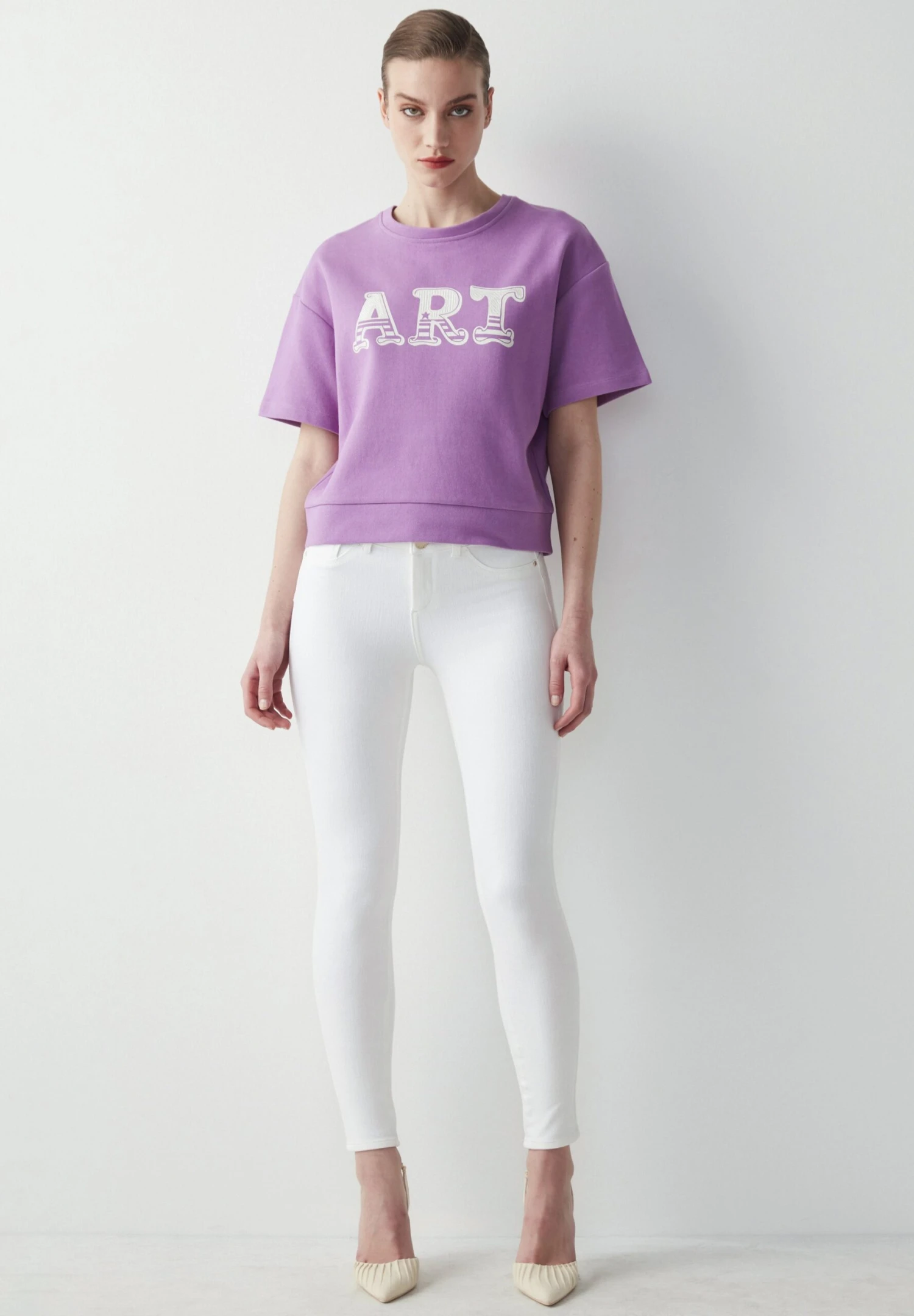 Ipekyol Relaxed Fit Comfortable Cut Slogan Printed - Camiseta Estampada - Purple 1 Ipekyol Relaxed Fit Comfortable Cut Slogan Printed - Camiseta Estampada - Purple