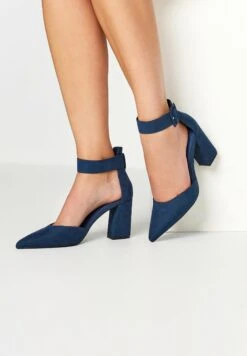 Pointed Block Heel Court- Zapatos Altos - Blue